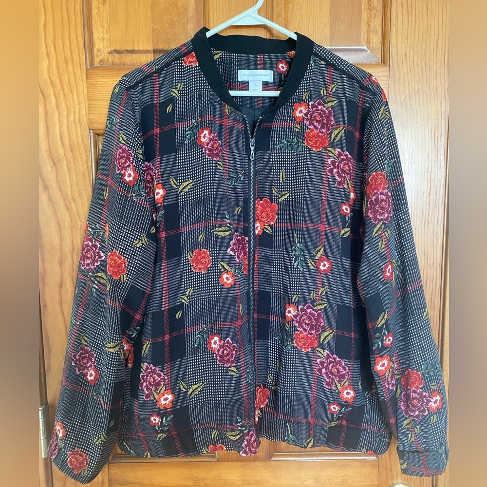 Christopher & Banks Black Floral Bomber Jacket